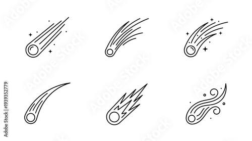 collection of comet, minimal thin icon vector set , white background , PNG and SVG isolate