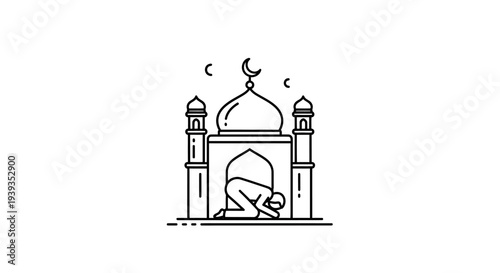 Man Praying in Mosque Archway.