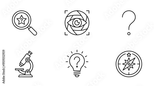 collection of curiosity lens, minimal thin icon vector set , white background , PNG and SVG isolate