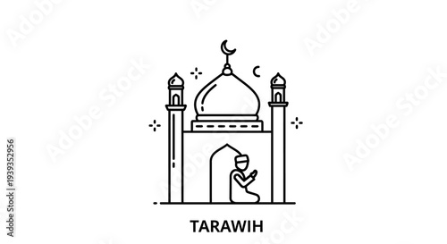 Man Praying in Mosque Archway.