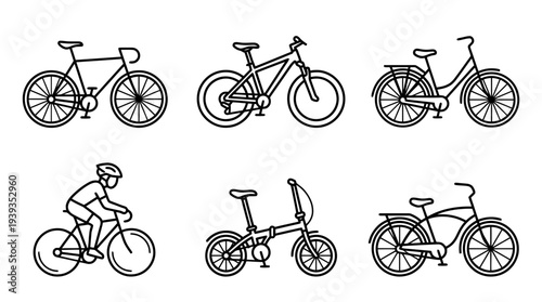 collection of cycling bicycle, minimal thin icon vector set , white background , PNG and SVG isolate