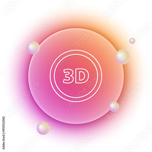 White 3D word icon isolated on white background. Orange and pink gradient circle background. Vector