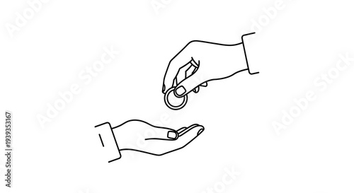 Hands exchanging a single coin.