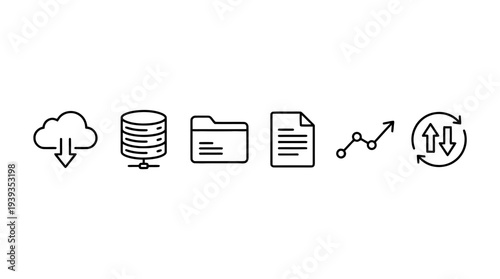 collection of digital data, minimal thin icon vector set , white background , PNG and SVG isolate