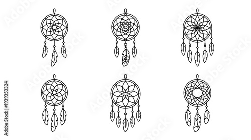collection of dreamcatcher, minimal thin icon vector set , white background , PNG and SVG isolate