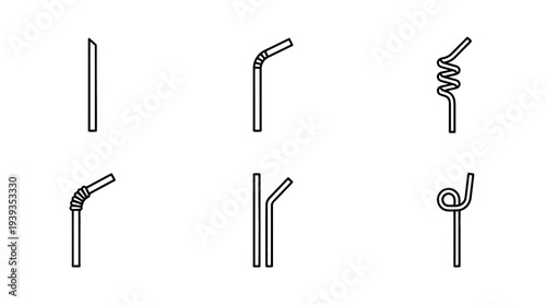 collection of drinking straw, minimal thin icon vector set , white background , PNG and SVG isolate