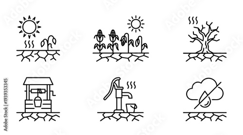 collection of drought, minimal thin icon vector set , white background , PNG and SVG isolate