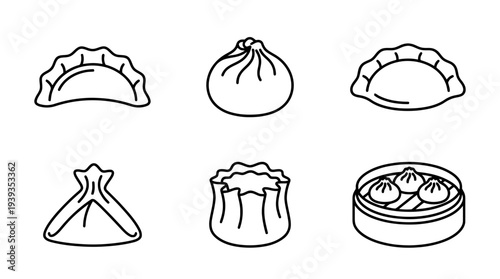 collection of dumpling, minimal thin icon vector set , white background , PNG and SVG isolate