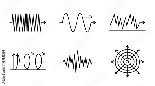 collection of earthquake wave, minimal thin icon vector set , white background , PNG and SVG isolate