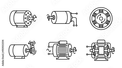 collection of electric motor, minimal thin icon vector set , white background , PNG and SVG isolate