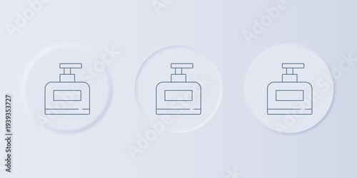 Grey Bottle of shampoo icon isolated on grey background. Set icons in square buttons. Vector