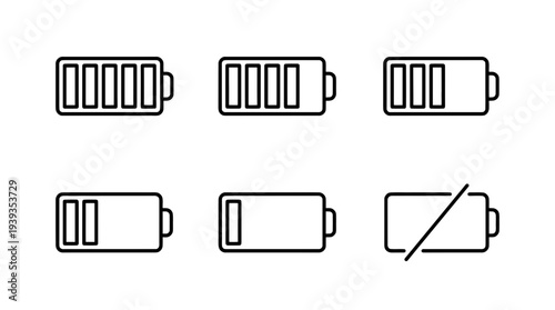 collection of exhaustion battery, minimal thin icon vector set , white background , PNG and SVG isolate