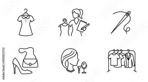 collection of fashion styling, minimal thin icon vector set , white background , PNG and SVG isolate