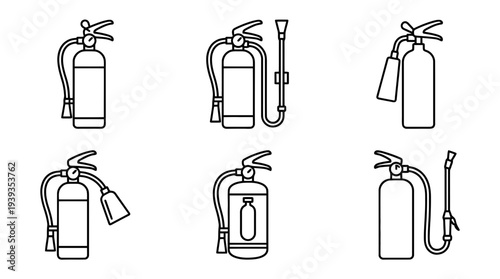 collection of fire extinguisher, minimal thin icon vector set , white background , PNG and SVG isolate