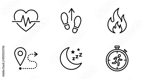 collection of fitness tracker, minimal thin icon vector set , white background , PNG and SVG isolate