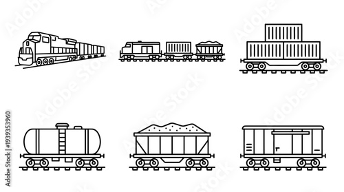 collection of freight train, minimal thin icon vector set , white background , PNG and SVG isolate