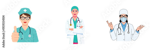 Medical professionals with stethoscopes and masks