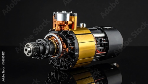 Detailed macro shot of a disassembled electric motor, showing internal components