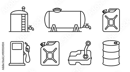 collection of fuel tank, minimal thin icon vector set , white background , PNG and SVG isolate