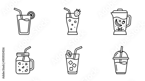 collection of fruit smoothie, minimal thin icon vector set , white background , PNG and SVG isolate