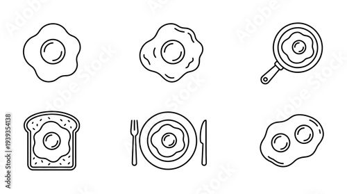 collection of fried egg, minimal thin icon vector set , white background , PNG and SVG isolate