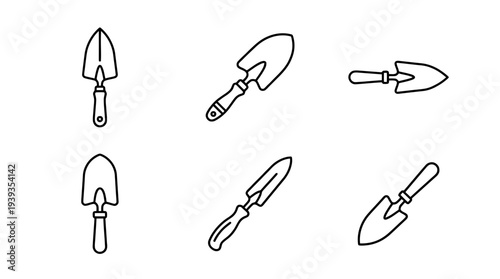 collection of gardening trowel, minimal thin icon vector set , white background , PNG and SVG isolate