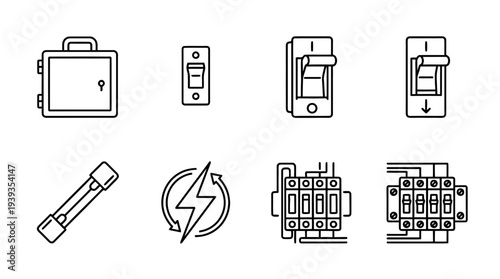 collection of fuse box, minimal thin icon vector set , white background , PNG and SVG isolate