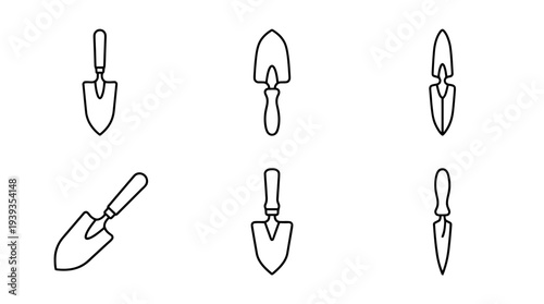 collection of garden trowel, minimal thin icon vector set , white background , PNG and SVG isolate
