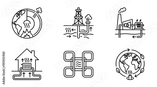 collection of geothermal energy, minimal thin icon vector set , white background , PNG and SVG isolate
