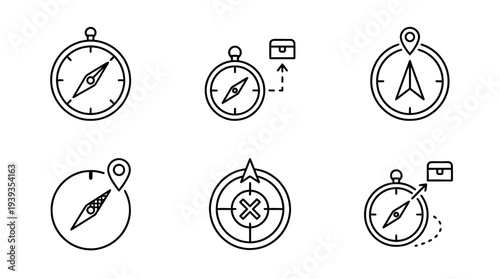 collection of geocaching compass, minimal thin icon vector set , white background , PNG and SVG isolate