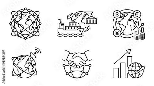 collection of global business, minimal thin icon vector set , white background , PNG and SVG isolate