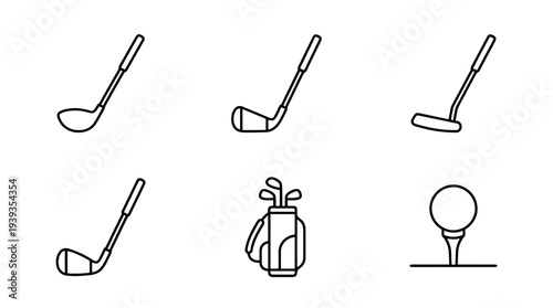collection of golf club, minimal thin icon vector set , white background , PNG and SVG isolate