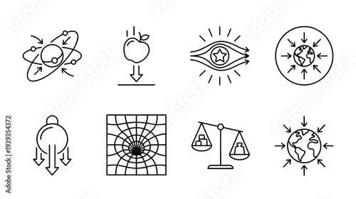 collection of gravity, minimal thin icon vector set , white background , PNG and SVG isolate