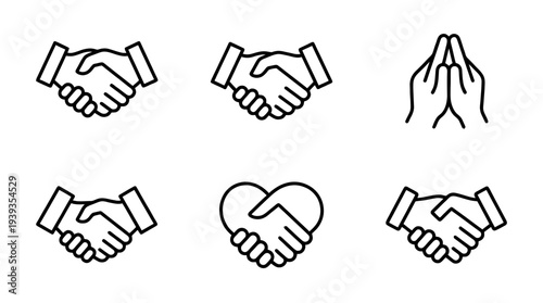 collection of handshake, minimal thin icon vector set , white background , PNG and SVG isolate