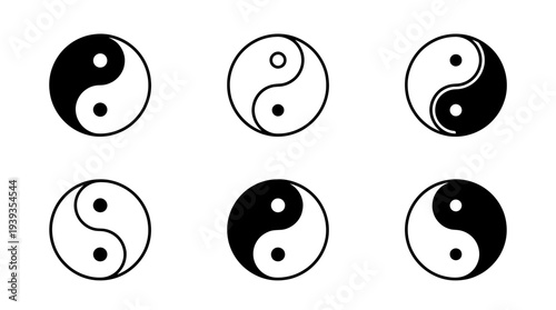 collection of harmony yin yang, minimal thin icon vector set , white background , PNG and SVG isolate