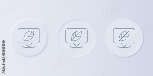 Grey Location pin with leaf inside icon isolated on grey background. Set icons in square buttons. Vector