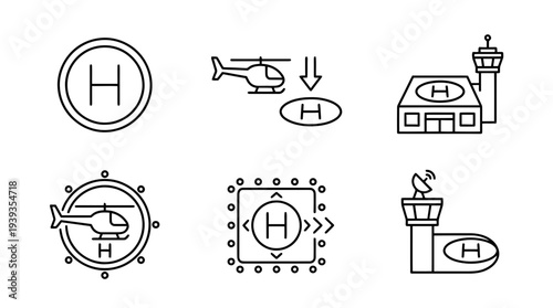 collection of heliport, minimal thin icon vector set , white background , PNG and SVG isolate