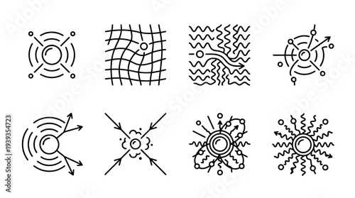 collection of higgs boson particle, minimal thin icon vector set , white background , PNG and SVG isolate