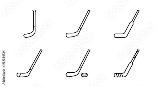 collection of hockey stick, minimal thin icon vector set , white background , PNG and SVG isolate