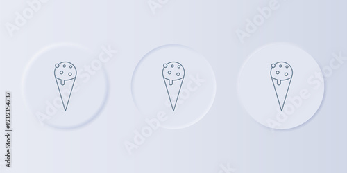 Grey Ice cream in waffle cone icon isolated on grey background. Sweet symbol. Set icons in square buttons. Vector