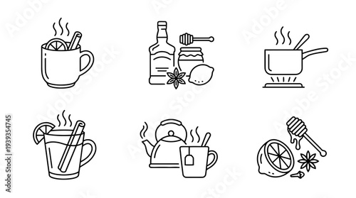 collection of hot toddy, minimal thin icon vector set , white background , PNG and SVG isolate
