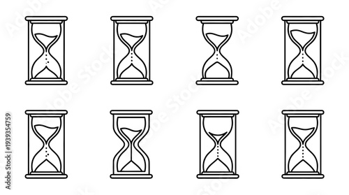 collection of hourglass, minimal thin icon vector set , white background , PNG and SVG isolate