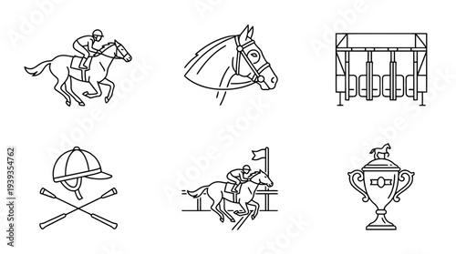 collection of horse racing, minimal thin icon vector set , white background , PNG and SVG isolate