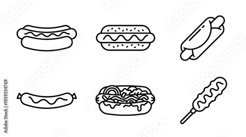 collection of hot dog, minimal thin icon vector set , white background , PNG and SVG isolate