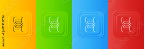 White DNA symbol icon isolated on colorful background. Set icons in square buttons. Vector