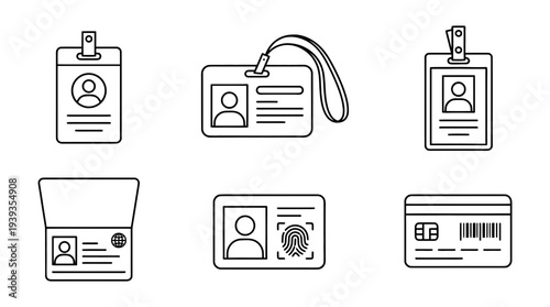 collection of id card, minimal thin icon vector set , white background , PNG and SVG isolate