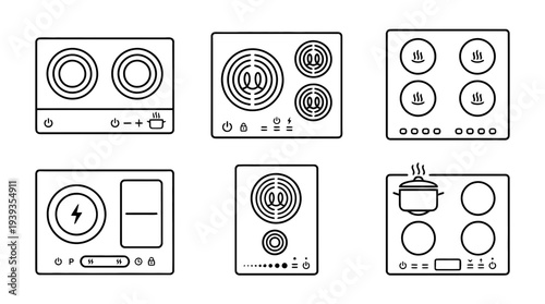 collection of induction cooktop, minimal thin icon vector set , white background , PNG and SVG isolate
