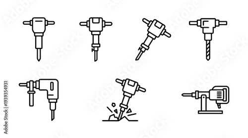 collection of jackhammer, minimal thin icon vector set , white background , PNG and SVG isolate