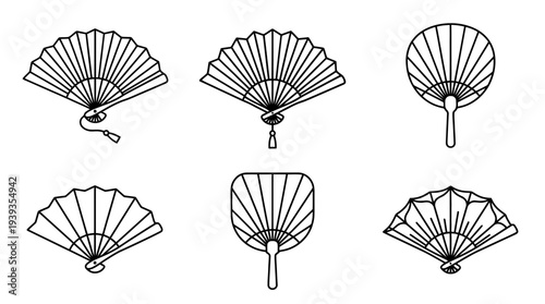 collection of japanese fan, minimal thin icon vector set , white background , PNG and SVG isolate