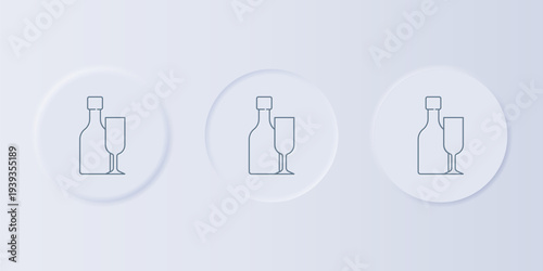 Grey Wine bottle with glass icon isolated on grey background. Set icons in square buttons. Vector